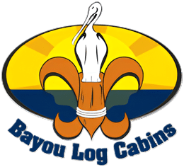 A logo of bayou log cabins